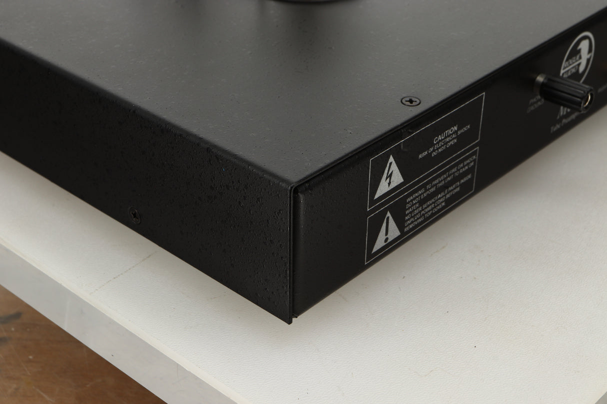 Rear left corner view of a used Rogue Audio Metis Magnum Valve Pre Amplifier in Silver finish