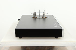 Side view of a used Rogue Audio Metis Magnum Valve Pre Amplifier in Silver finish