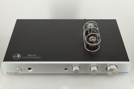 Top view of a used Rogue Audio Metis Magnum Valve Pre Amplifier in Silver finish