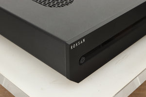 Front left corner view of a used Roksan Attessa Integrated Amplifier in Black finish 