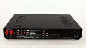 Rear view of a used Roksan Attessa Integrated Amplifier in a black finish showing Speaker Outputs, Phono Inputs, Phono Outputs, Optical Inputs and Mains Input