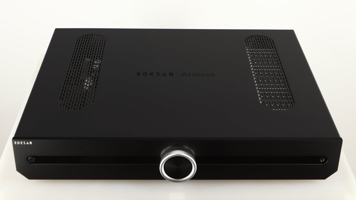 Top of a used Roksan Attessa Integrated Amplifier in a black finish