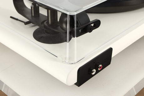 Rear left corner view of a used Roksan Attessa Turntable in White finish 