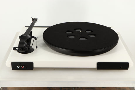 Rear view of a used Roksan Attessa Turntable in White finish 