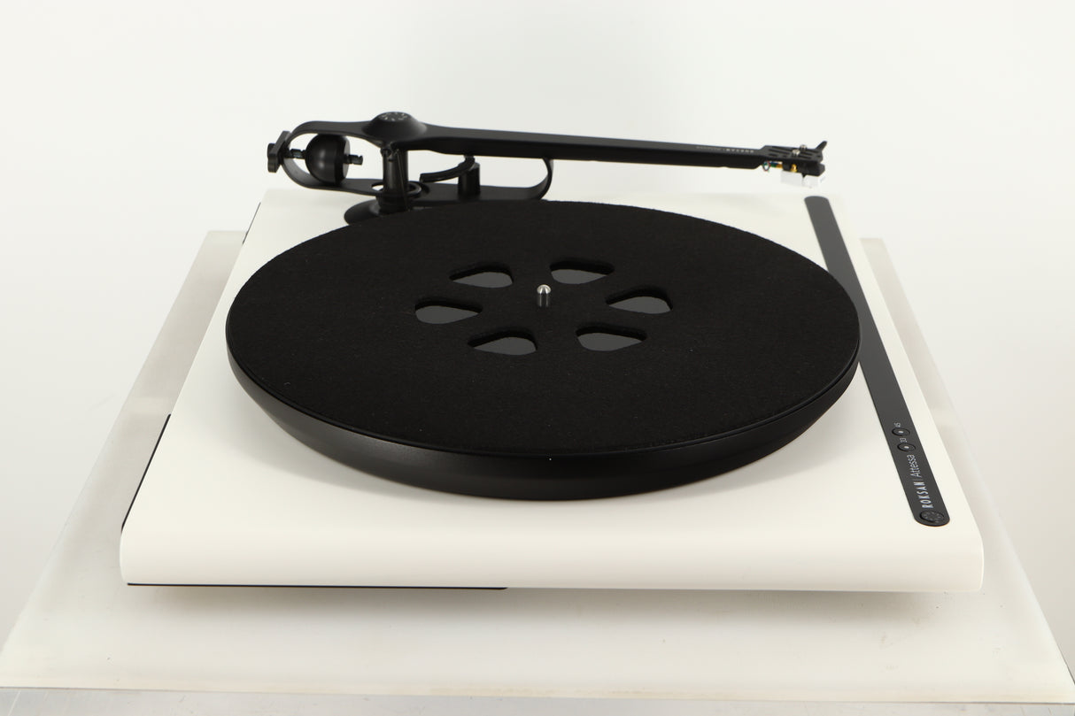 Side view of a used Roksan Attessa Turntable in White finish 
