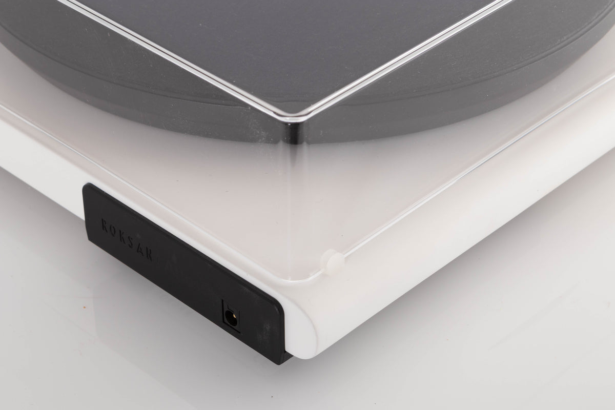 Rear right corner view of a used Roksan Attessa Turntable in White