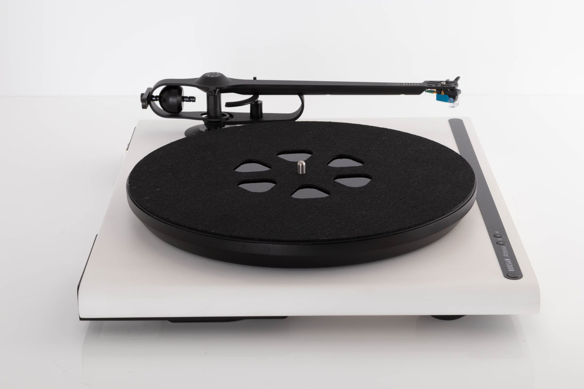 Side view of a used Roksan Attessa Turntable in White