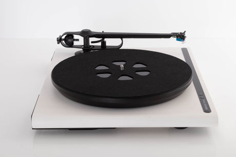 Side view of a used Roksan Attessa Turntable in White