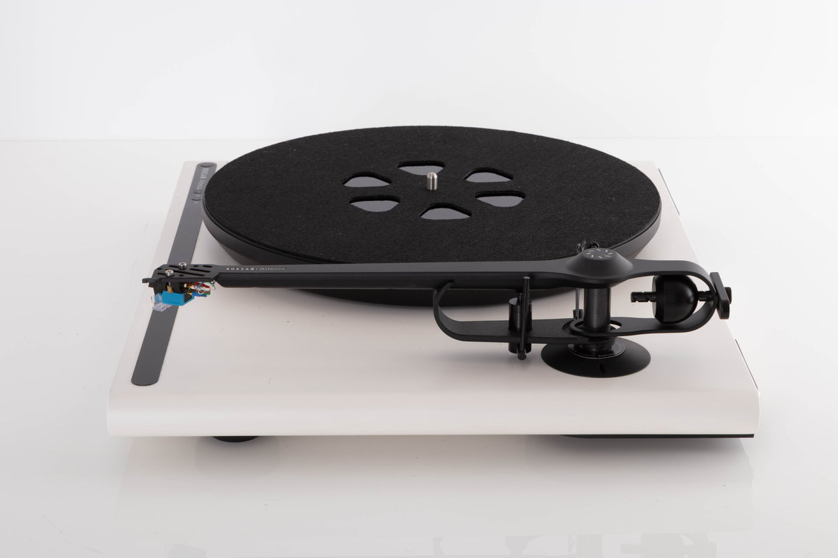 Side view of a used Roksan Attessa Turntable in White