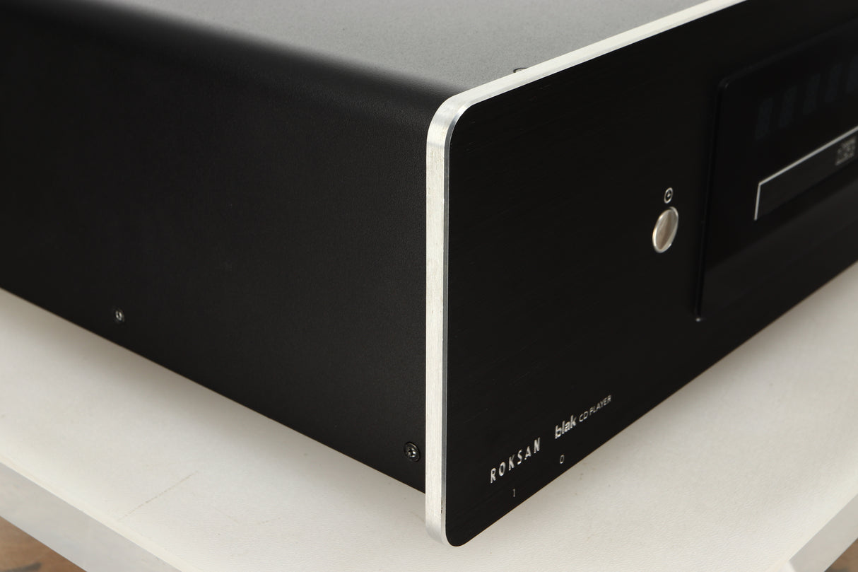 Front left corner view of a used Roksan BLAK CD Player in Charcoal finish