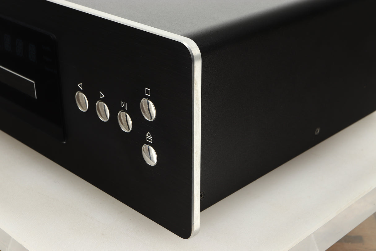Front right corner view of a used Roksan BLAK CD Player in Charcoal finish
