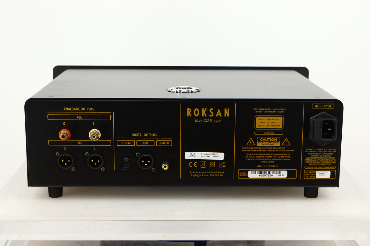 Rear view of a used Roksan BLAK CD Player in Charcoal finish