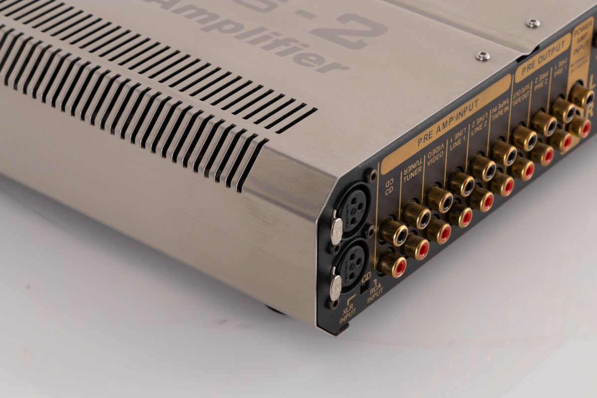 Rear left corner view of a used Roksan Caspian M2 Integrated Amplifier in Black