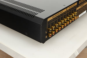 Rear left corner view of a used Roksan Caspian M Series-1 Dual Mono Pre Amplifier in Silver finish