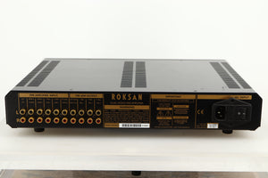 Rear view of a used Roksan Caspian M Series-1 Dual Mono Pre Amplifier in Silver finish
