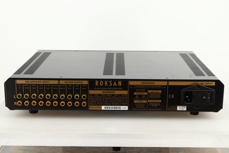 Rear view of a used Roksan Caspian M Series-1 Dual Mono Pre Amplifier in Silver finish