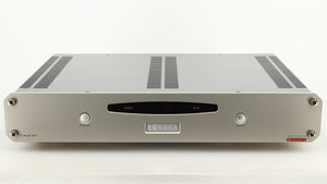 Front view of a used Roksan Caspian MSeries-1 Power Amplifier in a silver finish