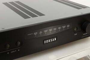 Close up view of a used Roksan Kandy KA-1 MkIII Integrated Amplifier in Black finish