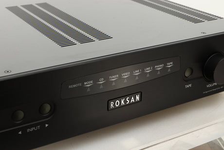 Close up view of a used Roksan Kandy KA-1 MkIII Integrated Amplifier in Black finish