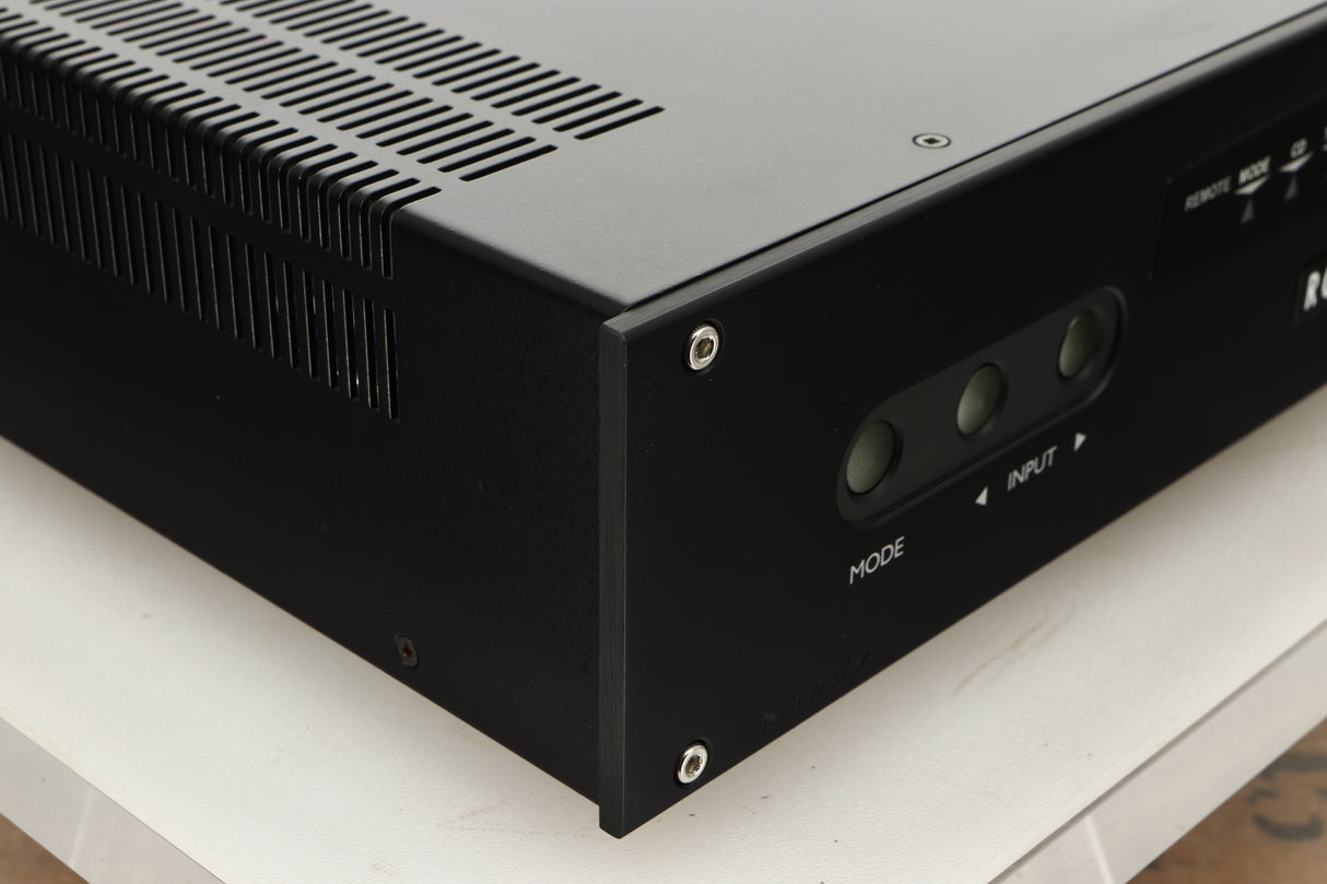 Front left corner view of a used Roksan Kandy KA-1 MkIII Integrated Amplifier in Black finish