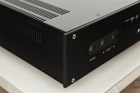 Front left corner view of a used Roksan Kandy KA-1 MkIII Integrated Amplifier in Black finish