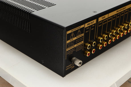 Rear left corner view of a used Roksan Kandy KA-1 MkIII Integrated Amplifier in Black finish