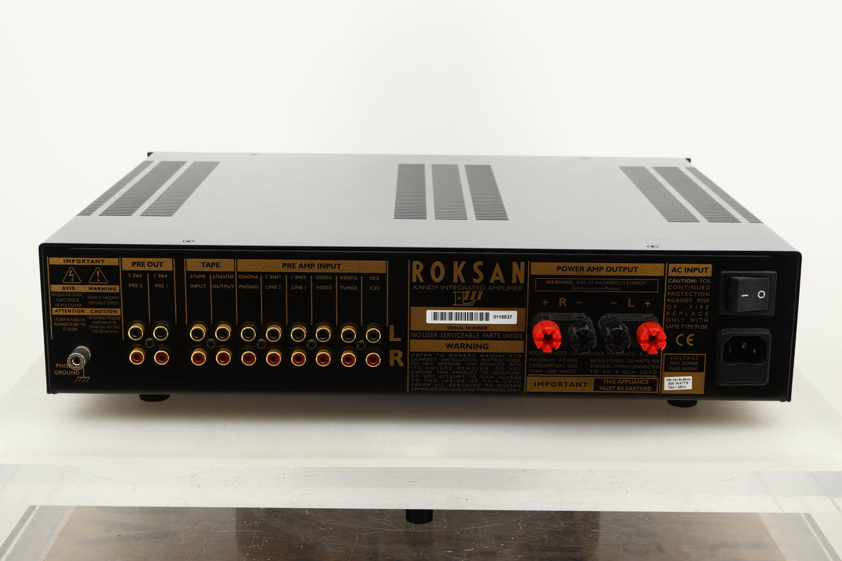 Rear view of a used Roksan Kandy KA-1 MkIII Integrated Amplifier in Black finish