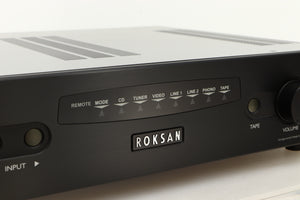 Close up view of a used Roksan Kandy KA-1 MkIII Integrated Amplifier in Black finish 