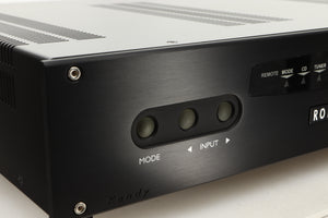 Close up view of a used Roksan Kandy KA-1 MkIII Integrated Amplifier in Black finish 