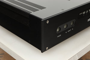 Front left corner view of a used Roksan Kandy KA-1 MkIII Integrated Amplifier in Black finish 