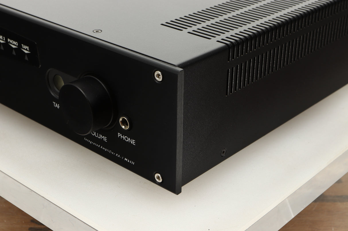 Front right corner view of a used Roksan Kandy KA-1 MkIII Integrated Amplifier in Black finish 