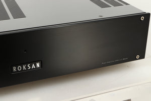 Close up view of a used Roksan Kandy KMA 2/3 MkIII Power Amplifier in Black finish