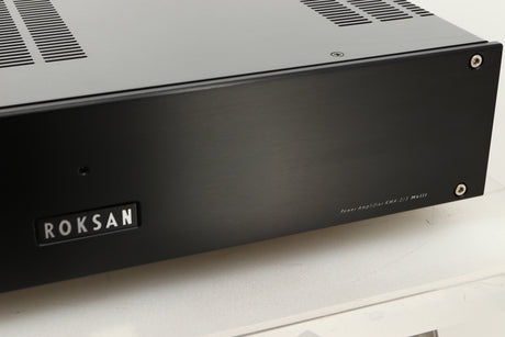 Close up view of a used Roksan Kandy KMA 2/3 MkIII Power Amplifier in Black finish
