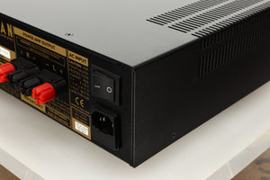 Rear right corner view of a used Roksan Kandy KMA 2/3 MkIII Power Amplifier in Black finish