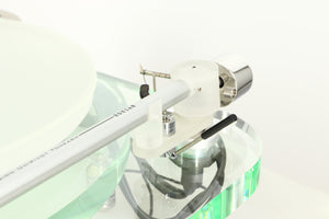 Close up of a used Roksan Radius 7 Turntable / T-VM95ML Cartridge showing rear of the arm