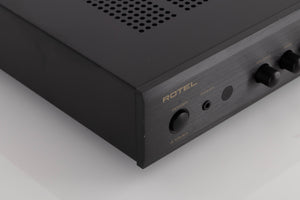 Front left corner view of a used Rotel A10 MKII Integrated Amplifier in Black finish
