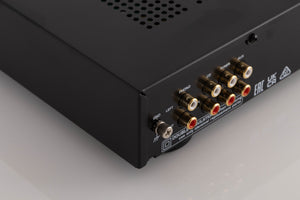 Rear left corner view of a used Rotel A10 MKII Integrated Amplifier in Black finish