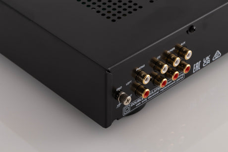 Rear left corner view of a used Rotel A10 MKII Integrated Amplifier in Black finish