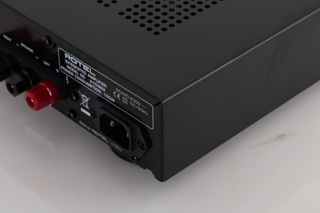 Rear right corner view of a used Rotel A10 MKII Integrated Amplifier in Black finish