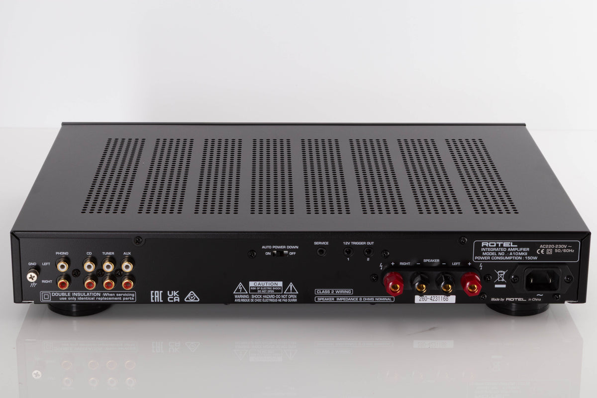 Rear view of a used Rotel A10 MKII Integrated Amplifier in Black finish