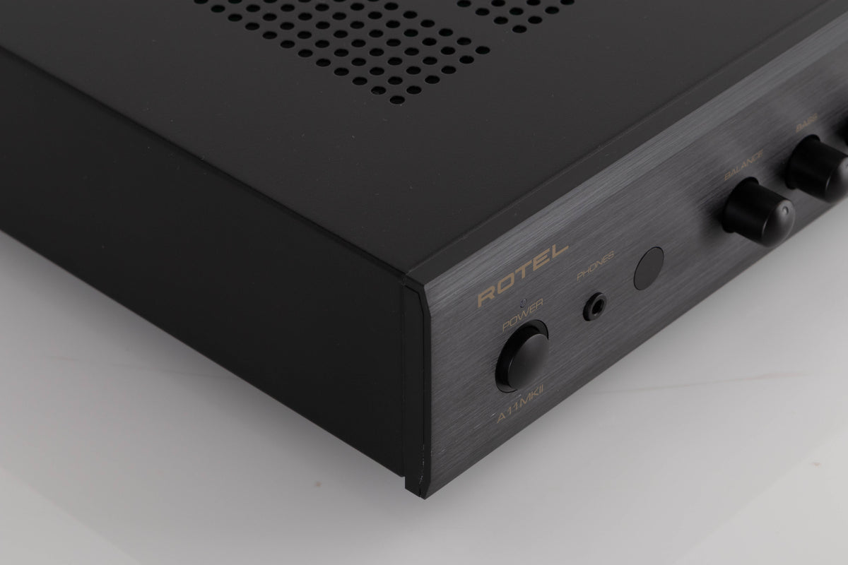 Front left corner view of a used Rotel A11MKII Integrated Amplifier