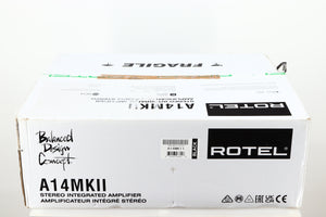 Box for a used Rotel A14 MKII Integrated Amplifier in a black finish