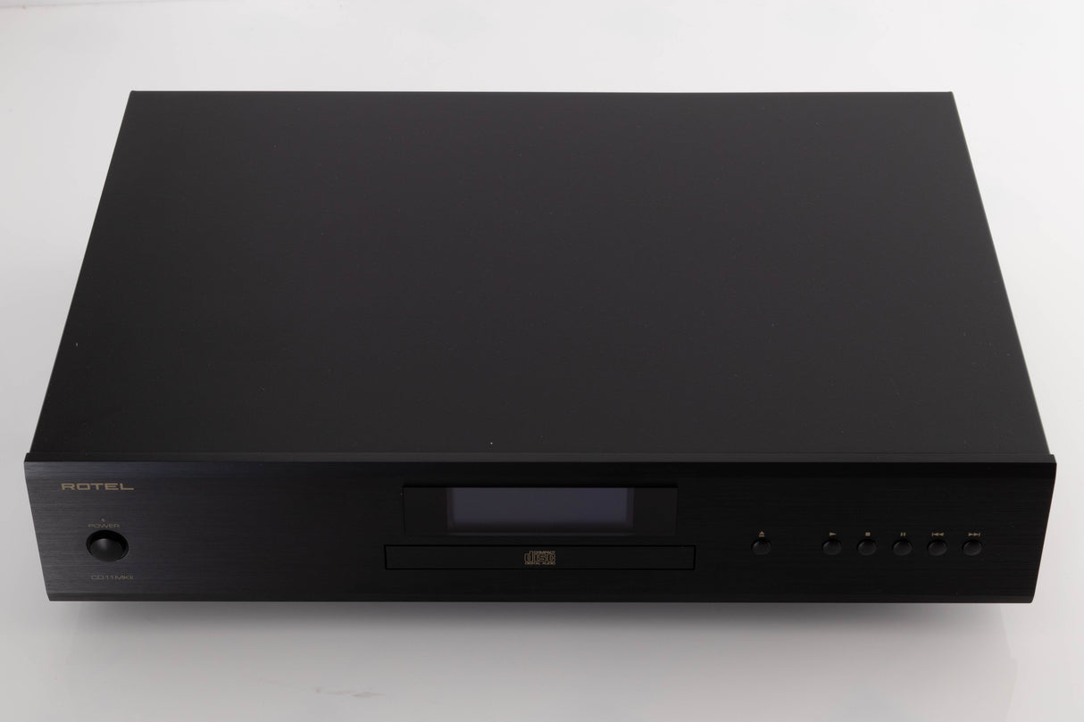 Top of a used Rotel CD11 MKII CD Player in a Black finish