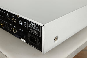 Rear right corner view of a used Rotel RC-1572 MKII Pre Amplifier in Silver finish