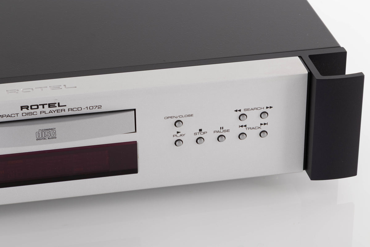 Close up view of a used Rotel RCD-1072 CD Player in Silver