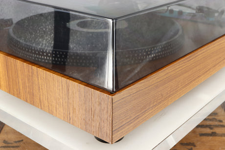 Front left corner of a used Rotel RP-3000 Turntable W/ SME 3009 Series II Improved Tonearm