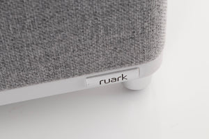 Close up view of a used Ruark Audio RS-1 Subwoofer in Soft Grey