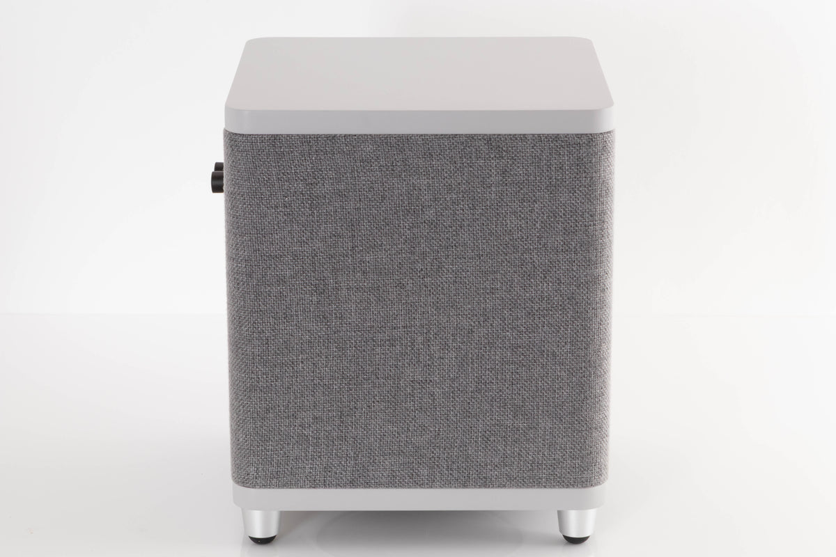 Side view of a used Ruark Audio RS-1 Subwoofer in Soft Grey