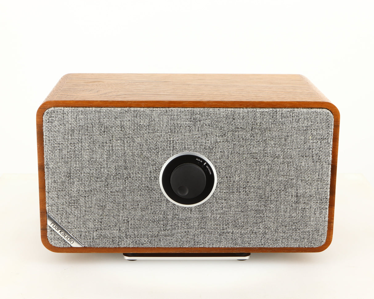 Front view of a used Ruark MRX Wireless Speaker in a walnut finish