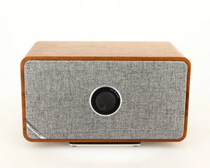 Front view of a used Ruark MRX Wireless Speaker in a walnut finish